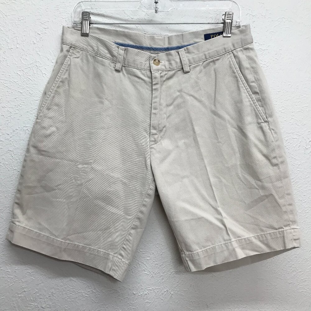 Polo Ralph Lauren Shorts Mens 32 Beige Classic Fit Cotton 9" Inseam Flat Front